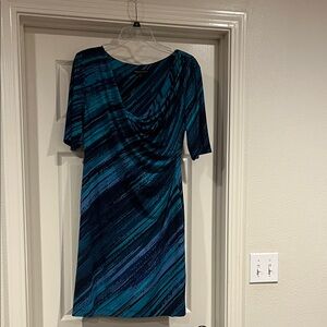 connected apparel Teal and Navy Diagonal-Striped Midi Dress